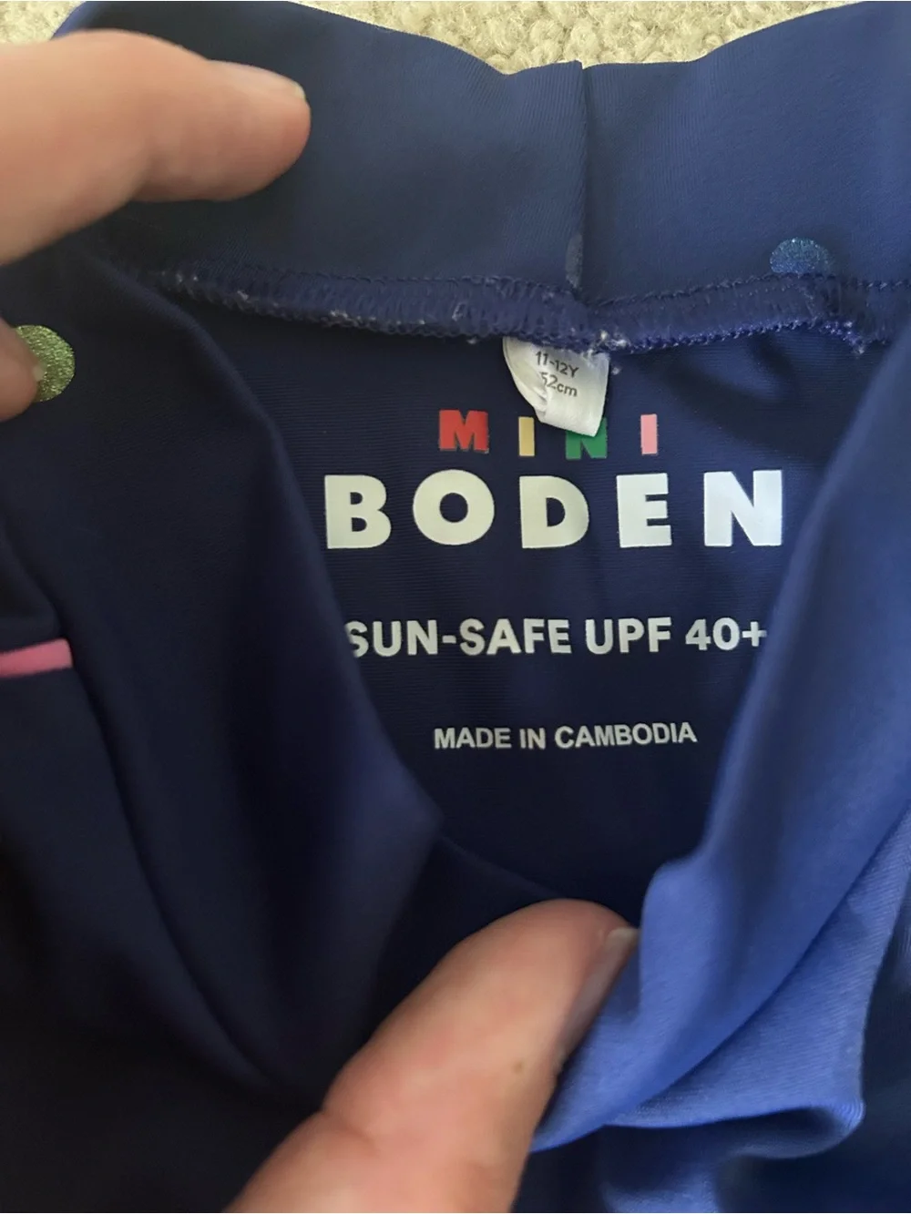 Mini Boden girls long sleeve rashguard swim top size large polka dot